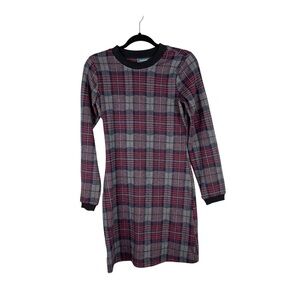 ModCloth Plaid Long Sleeve Knit Dress Red Gray Black Small